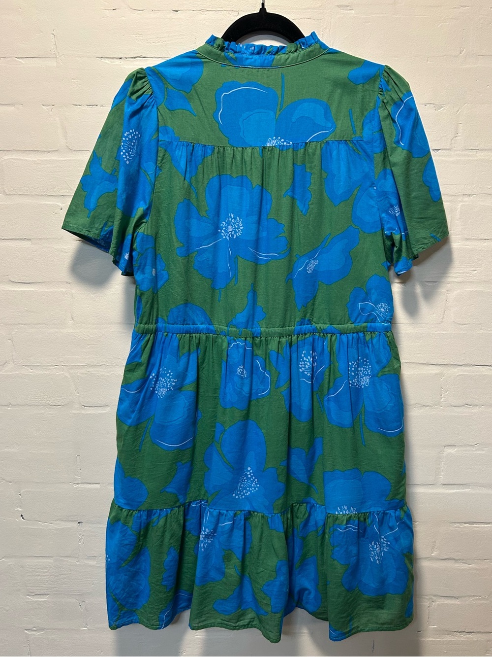 SugarLips Blue Green Floral Mini Dress Button Front Tie Waist Size M - Picture 7 of 9